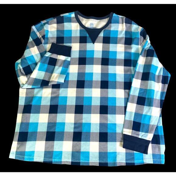Sleepwear Pajama Top Shirt Men Blue Plaid Pullover Long Sleeve Size 2XL NWT - Picture 1 of 10